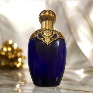 Vintage Avon Cobalt Blue Glass Mesmerize Bottle Gold Filigree #7126
